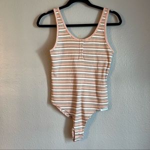Levi’s Womens Striped Sleeveless Bodysuit Pink & White Small Y2K